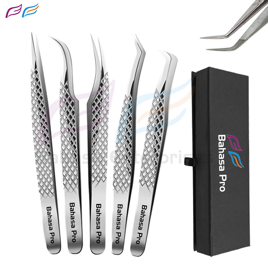 Silver Eyelash Extensions Tweezers with Box